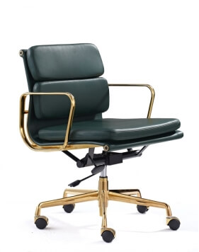 Eames Style Gold Green Leather Medium Back Chair