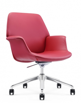 Rossa Leather Rose Red Low Back Swivel Chair