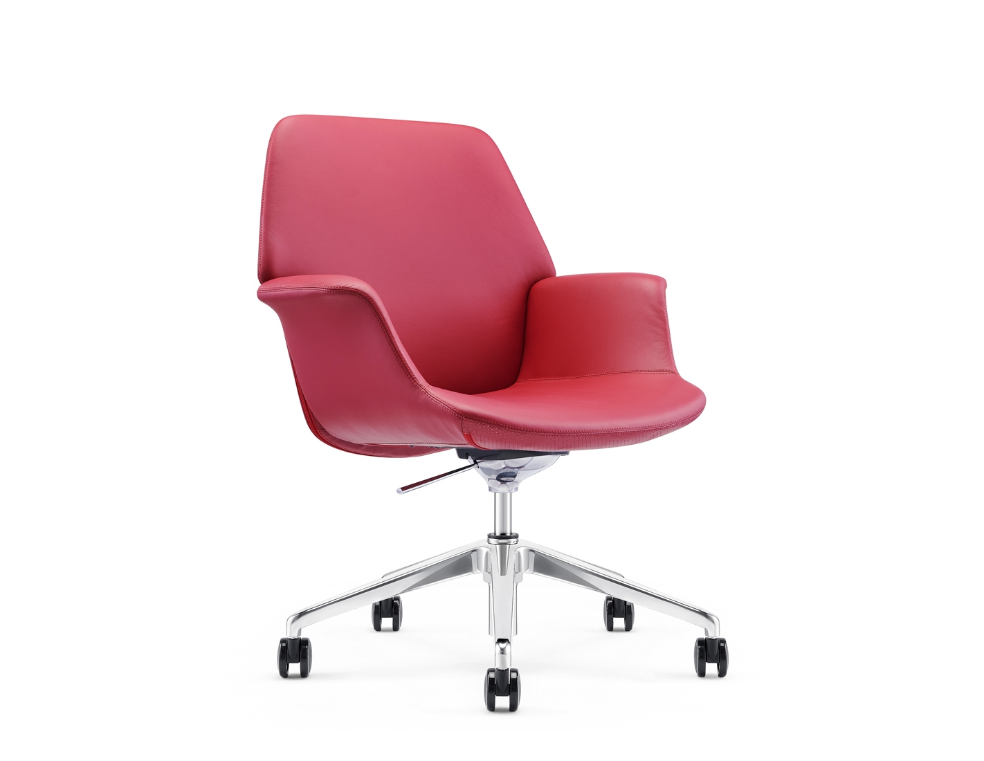 Rossa Leather Rose Red Low Back Swivel Armchair | IDWorkspace Offic...