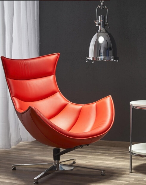Lobster Red Leather Designer Lounge, Contemporary Leather Lounge Chairs