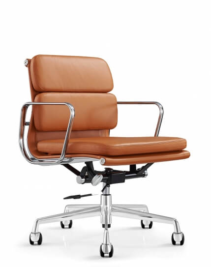 Eames Style Brown Genuine Aniline Leather Padded Low Back Chair