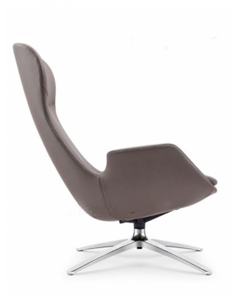 Swan Ash Gray Genuine Leather Lounge Chair with Ottoman