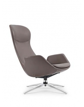 Swan Ash Gray Genuine Leather Lounge Chair with Ottoman