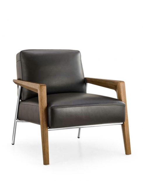 Harper Genuine Leather Wooden Arms Lounge Chair