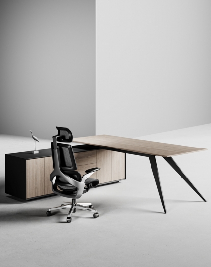Zenon Black L-Shape Executive Desk Grey