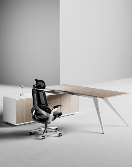 Zenon White L-Shape Executive Desk Grey
