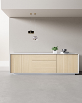 EDGE Metropolitan White Sideboard Cabinet Oak - Skirting