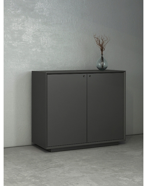 EDGE Series Chamfered Low Height 3 Door Dark Grey Cabinet - Black