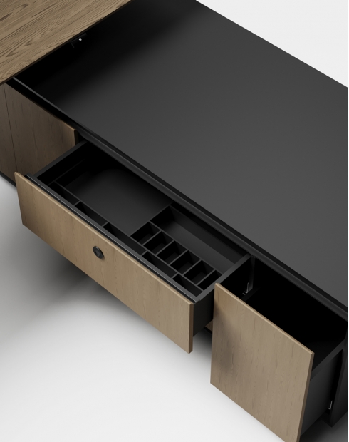 Enigma Veneer L-Shape Atelier Desk - Brown Oak Veneer Enigma Veneer L-Shape Atelier Desk - Brown Oak Veneer