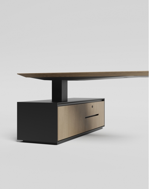 Enigma Veneer L-Shape Atelier Desk - Brown Oak Veneer Enigma Veneer L-Shape Atelier Desk - Brown Oak Veneer