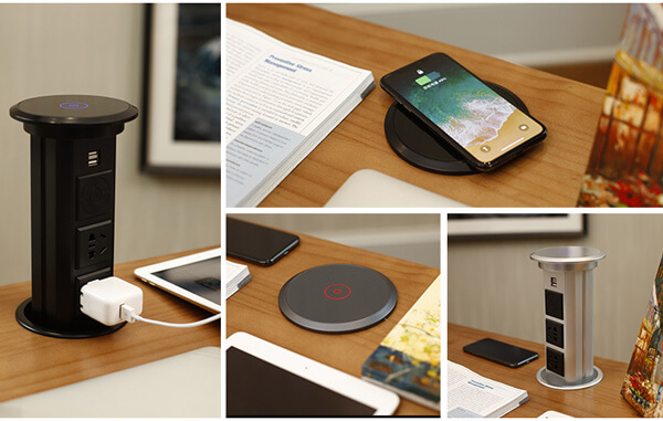 Automatic Pop Up Socket, Pop Up Power Outlet with Wireless Charger, Pulling Pop